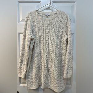 J Jill White Cable Knit Chenille Sweater M Neutral Lagenlook Coastal Fisherman